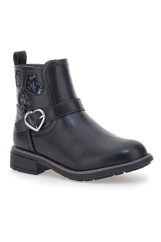 Schwarze Stiefeletten mit Glitzerherzen und Herzschnalle Grazie Girl 456459