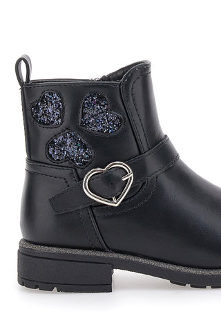Schwarze Stiefeletten mit Glitzerherzen und Herzschnalle Grazie Girl 456459
