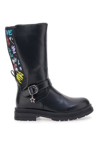 Stivali neri con scritte colorate e stella pendente Grazie Girl 590334