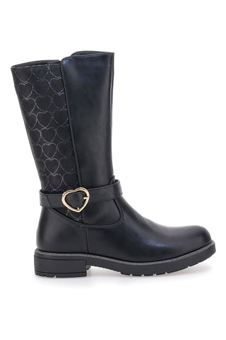 Stivali neri con fibbia a cuore e motivo trapuntato Grazie Girl 531473