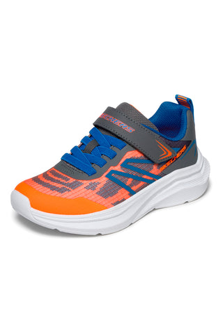 Orange-grauer Sneaker mit Riemen und elastischen Schnürsenkeln Skechers Microspec Velocity