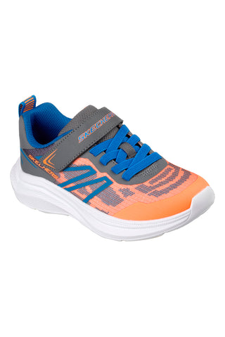 Orange-grauer Sneaker mit Riemen und elastischen Schnürsenkeln Skechers Microspec Velocity