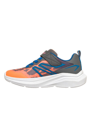 Orange-grauer Sneaker mit Riemen und elastischen Schnürsenkeln Skechers Microspec Velocity
