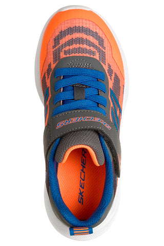 Orange-grauer Sneaker mit Riemen und elastischen Schnürsenkeln Skechers Microspec Velocity