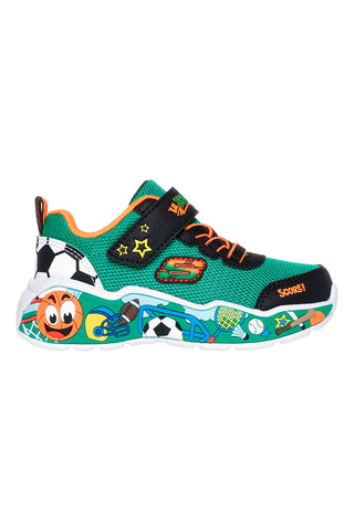 Grüne und orangefarbene Sneaker mit Riemen und seitlicher Grafik Skechers Play Scene