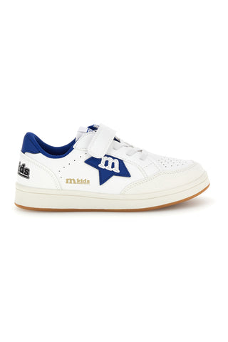 Sneakers bianco con strappi e inserti blu Mkids MJ6006
