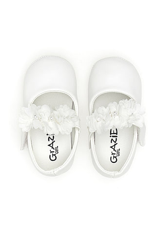 Weiße Ballerinas mit dekorativen Blumen Thank you girl 392601S