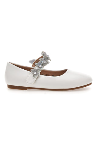 Weiße Ballerinas mit Schmuckschleife Riemen Thank you girl 392609S