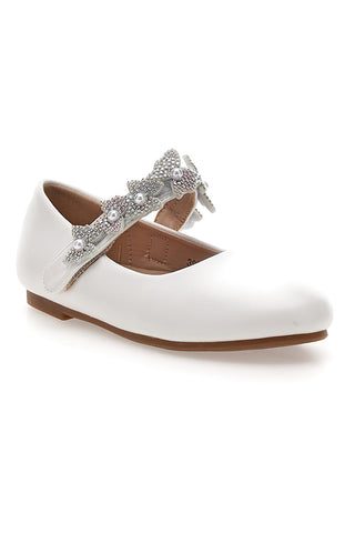 Weiße Ballerinas mit Schmuckschleife Riemen Thank you girl 392609S