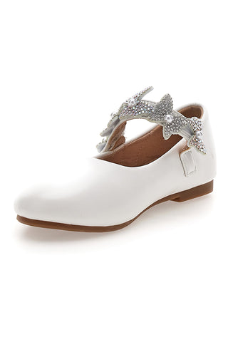 Weiße Ballerinas mit Schmuckschleife Riemen Thank you girl 392609S