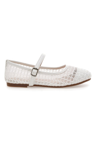 Weiße perforierte Ballerinas mit Riemen Thank you girl 392610S