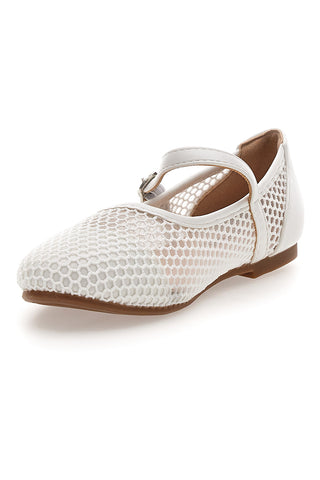 Weiße perforierte Ballerinas mit Kreuzriemen Thank you girl 392611S