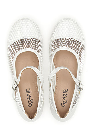Weiße perforierte Ballerinas mit Kreuzriemen Thank you girl 392611S