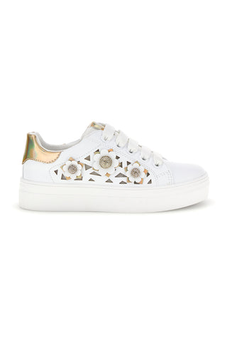 Sneakers bianche con fiori e inserti oro Laura Biagiotti L9858C9760