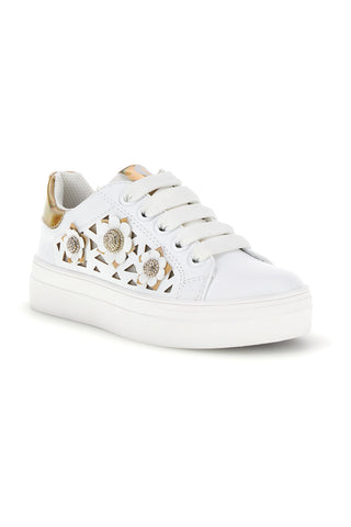 Weiße Turnschuhe mit Blumen und goldenen Einsätzen Laura Biagiotti L9858C9760