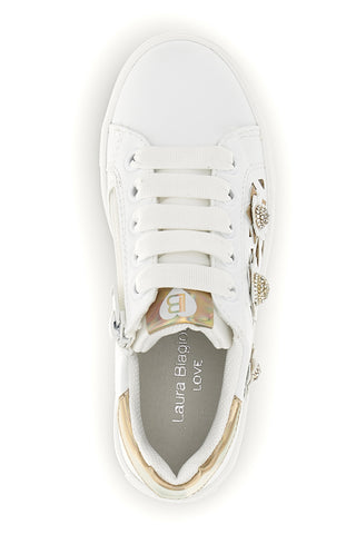 Weiße Turnschuhe mit Blumen und goldenen Einsätzen Laura Biagiotti L9858C9760
