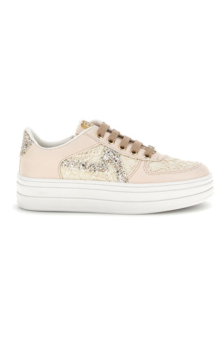 Beige Turnschuhe mit Blumen und Plateausohle Laura Biagiotti L9952C9761