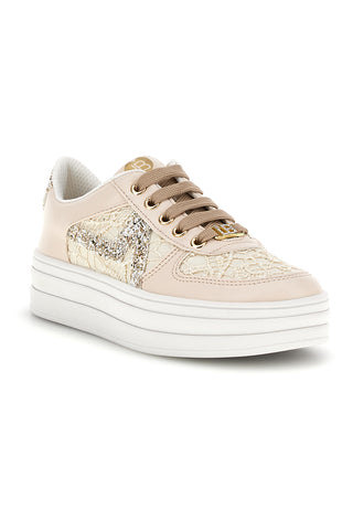 Beige Turnschuhe mit Blumen und Plateausohle Laura Biagiotti L9952C9761
