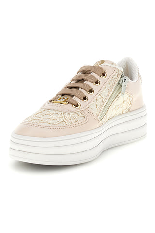 Beige Turnschuhe mit Blumen und Plateausohle Laura Biagiotti L9952C9761