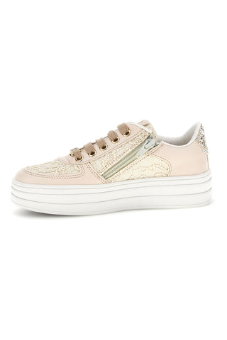 Beige Turnschuhe mit Blumen und Plateausohle Laura Biagiotti L9952C9761