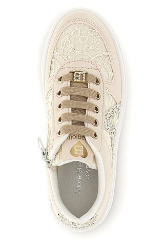 Beige Turnschuhe mit Blumen und Plateausohle Laura Biagiotti L9952C9761