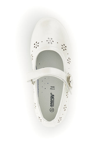 Weiße Ballerinas mit gelochten Blumen Energie E510