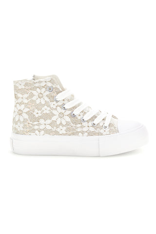 Beige High Top Sneakers mit floraler Spitze Dankeschön Mädchen 155727