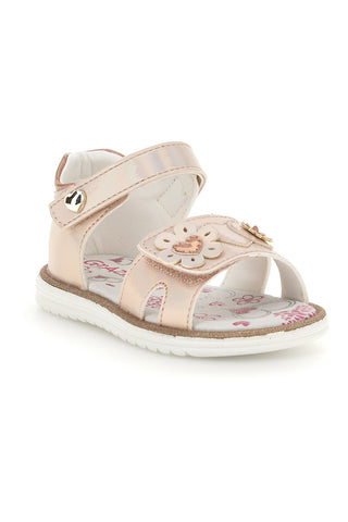 Sandalo Rosa Cipria Metallizzato con Applicazione Floreale e Strappo Grazie Girl 23012