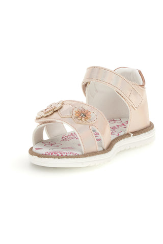 Sandalo Rosa Cipria Metallizzato con Applicazione Floreale e Strappo Grazie Girl 23012
