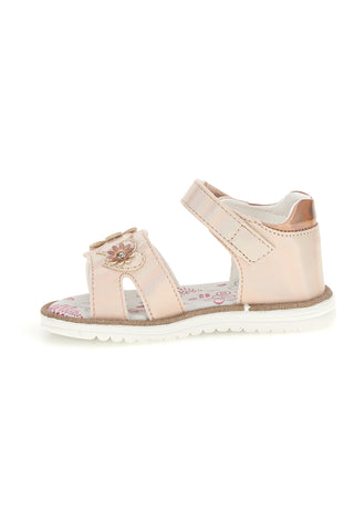 Sandalo Rosa Cipria Metallizzato con Applicazione Floreale e Strappo Grazie Girl 23012
