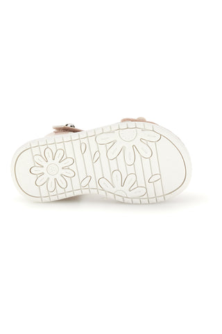 Sandalo Rosa Cipria Metallizzato con Applicazione Floreale e Strappo Grazie Girl 23012