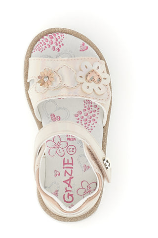 Sandalo Rosa Cipria Metallizzato con Applicazione Floreale e Strappo Grazie Girl 23012