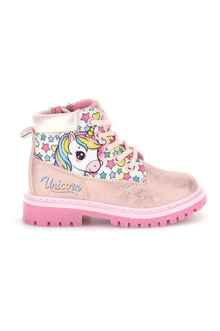 Rosa Stiefeletten mit Einhorn-Print und Reißverschluss Unicorn S8010260S