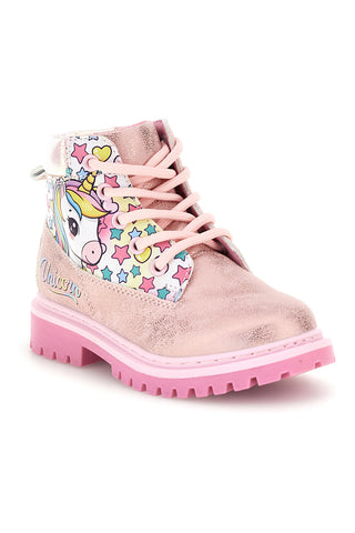 Rosa Stiefeletten mit Einhorn-Print und Reißverschluss Unicorn S8010260S