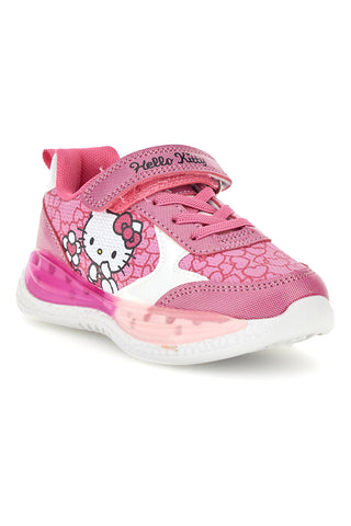Rosa Sneaker mit Leuchteffekten, Klettverschluss und Hello-Kitty-Aufdruck H13056