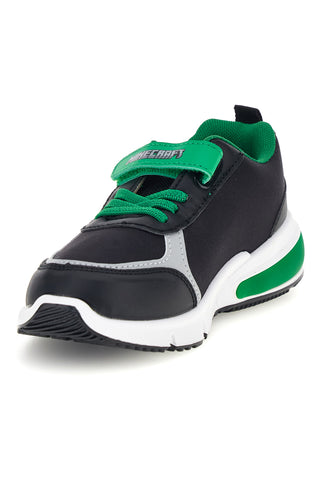 Schwarze und grüne Sneaker mit Leuchteffekten, Klettverschluss und Minecraft-Aufdruck K13005