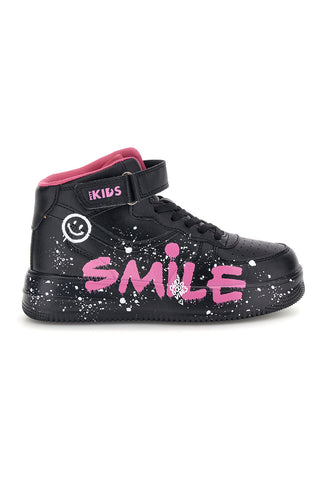 Scarpe alte nere con scritta Smile Pitt kids K251739