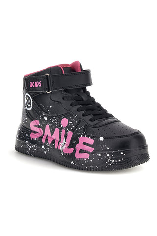 Scarpe alte nere con scritta Smile Pitt kids K251739