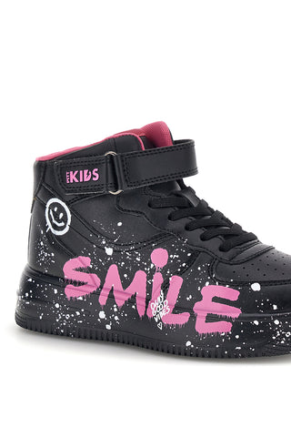 Scarpe alte nere con scritta Smile Pitt kids K251739