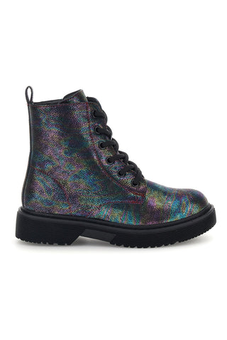 Schwarze Stiefeletten mit schillerndem Effekt und Schnürsenkeln von Pitt Kids, Modell SKPT06