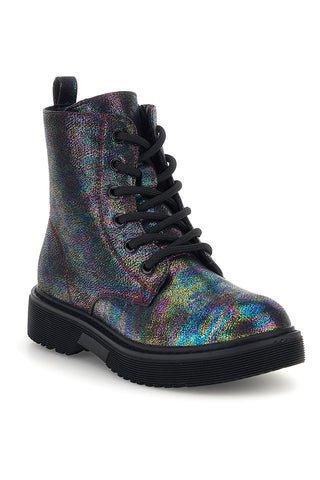 Schwarze Stiefeletten mit schillerndem Effekt und Schnürsenkeln von Pitt Kids, Modell SKPT06
