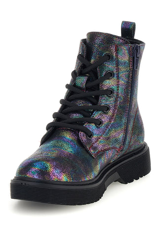 Schwarze Stiefeletten mit schillerndem Effekt und Schnürsenkeln von Pitt Kids, Modell SKPT06
