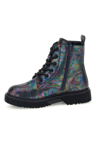 Schwarze Stiefeletten mit schillerndem Effekt und Schnürsenkeln von Pitt Kids, Modell SKPT06
