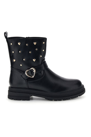 Stivaletti neri con borchie e fibbia a cuore Pitt kids SKPT18