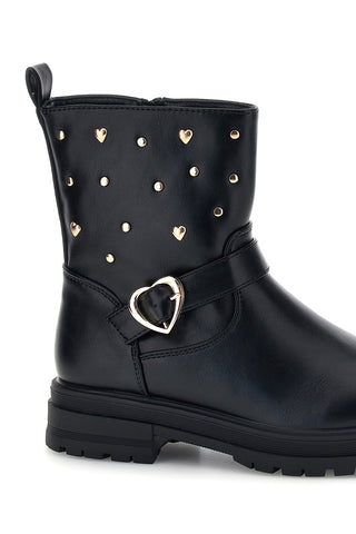 Stivaletti neri con borchie e fibbia a cuore Pitt kids SKPT18