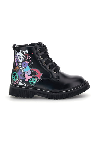 Schwarze Sneaker mit mehrfarbigem Graffiti-Print und Reißverschluss „Grazie girl“ 462702