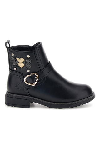 Schwarze Stiefeletten mit Herzschnalle und Schmetterlingsapplikationen „Grazie Girl“ 456670