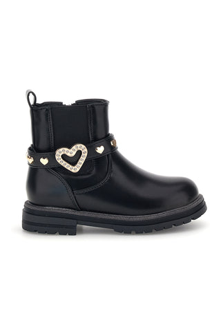 Schwarze Stiefeletten mit Riemchen und Herz-Schmuckstein „Grazie girl“ 459687B