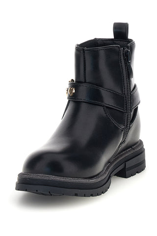 Schwarze Stiefeletten mit Riemchen und Herz-Schmuckstein „Grazie girl“ 459687B