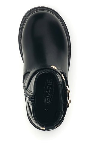 Schwarze Stiefeletten mit Riemchen und Herz-Schmuckstein „Grazie girl“ 459687B